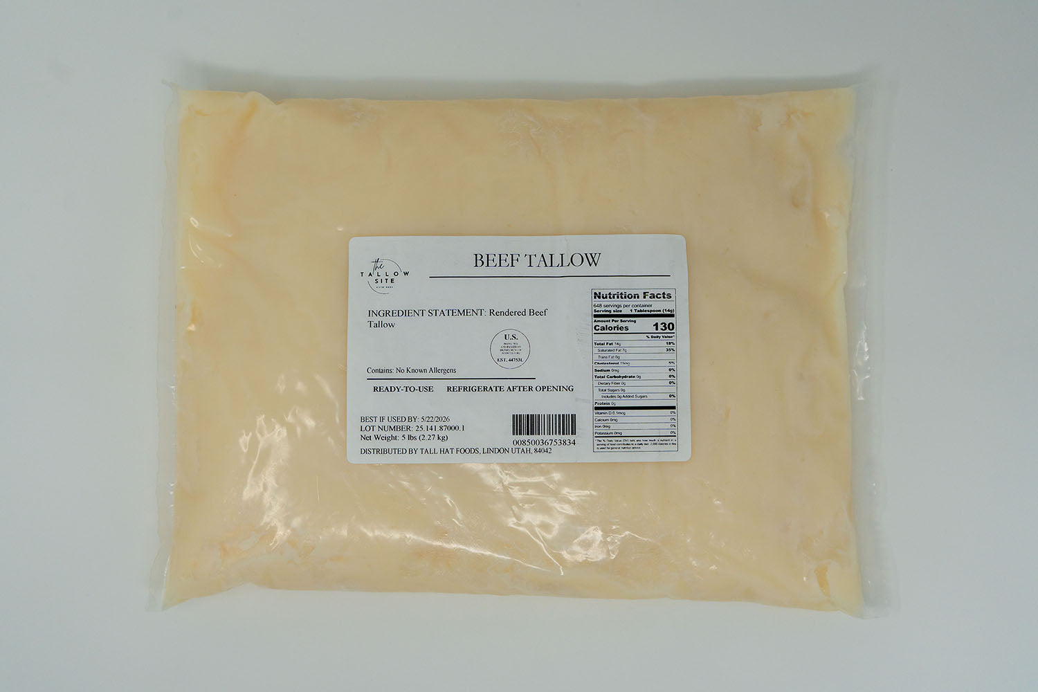 100% Pure Grass-fed Beef Tallow - Ready-to-use - Traditional 5LB Pouch